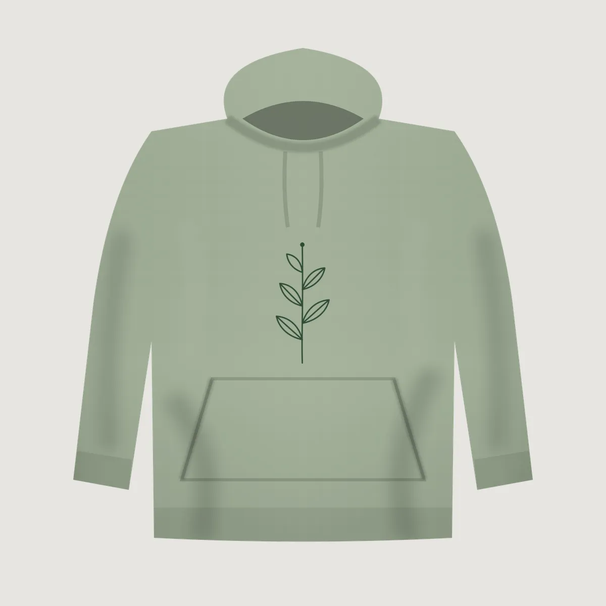 Sage hoodie mockup with a botanical line sketch print